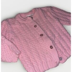 Vintage‎ 80s Cardigan Acrylic Sweater Pink  Baby Girls 12 months